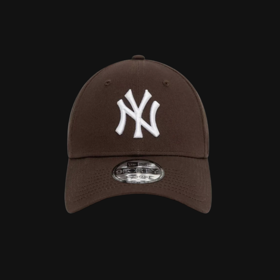 Brown baseball cap with white logo on a white background