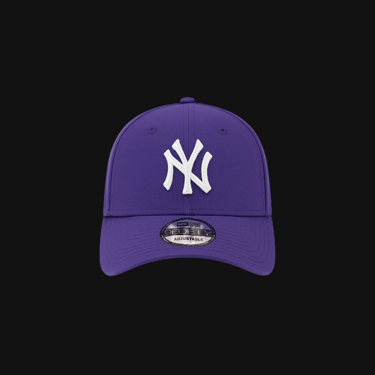 Purple baseball cap with a white logo on a black background
